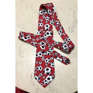 Christian Pelini Necktie Silk Mens Tie Soccer Ball Red Color Pop Sports Tie
